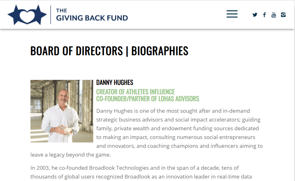 Dan Hughes Joins Board of The Giving Back Fund